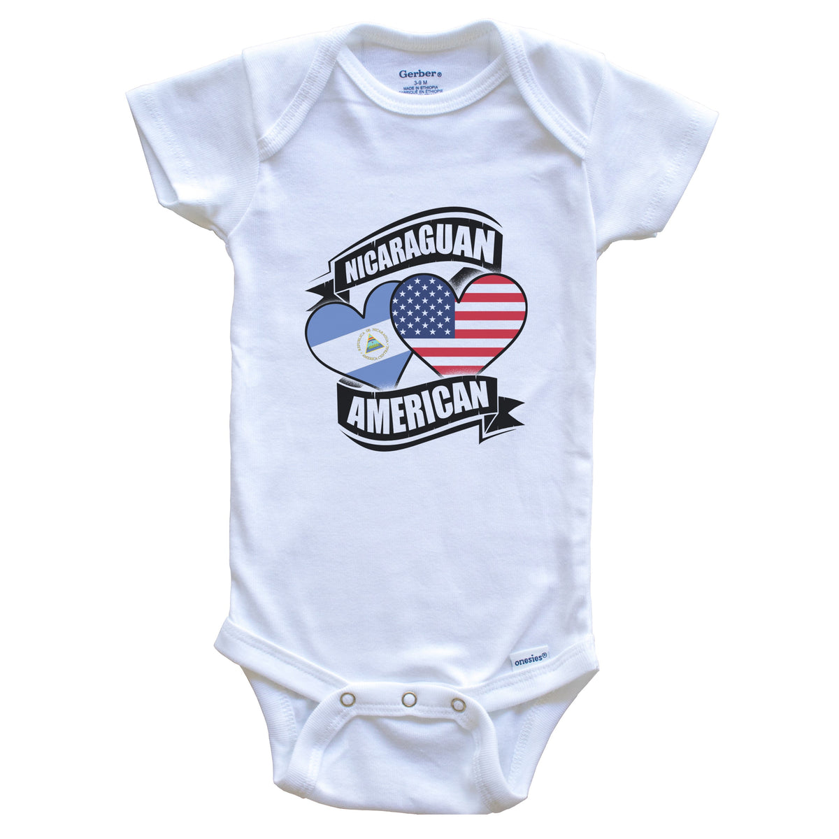 Nicaraguan American Hearts USA Nicaragua Flags Baby Bodysuit