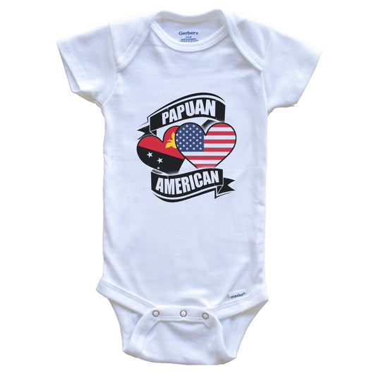 Papuan American Hearts USA Papua New Guinea Flags Baby Bodysuit
