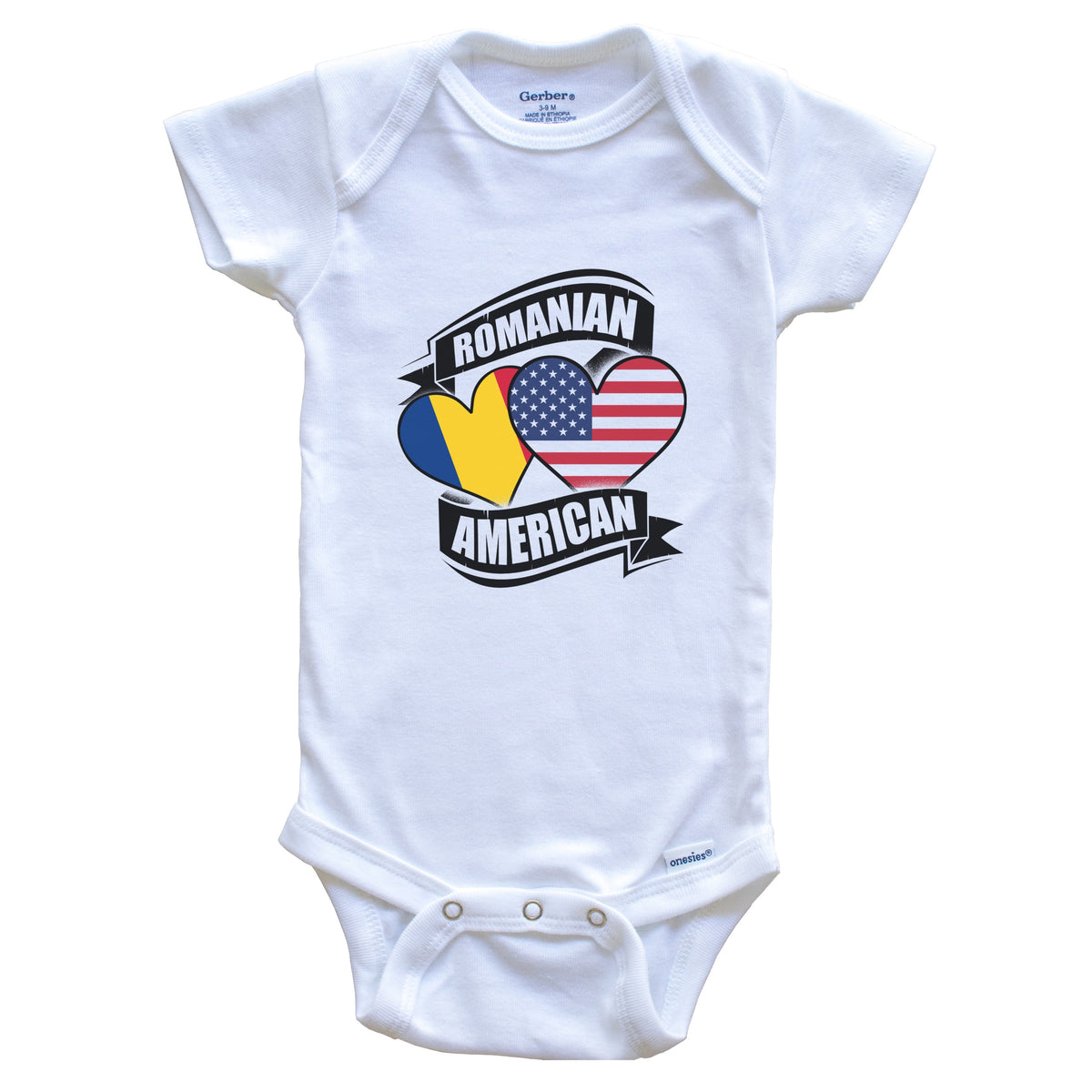 Romanian American Hearts USA Romania Flags Baby Bodysuit