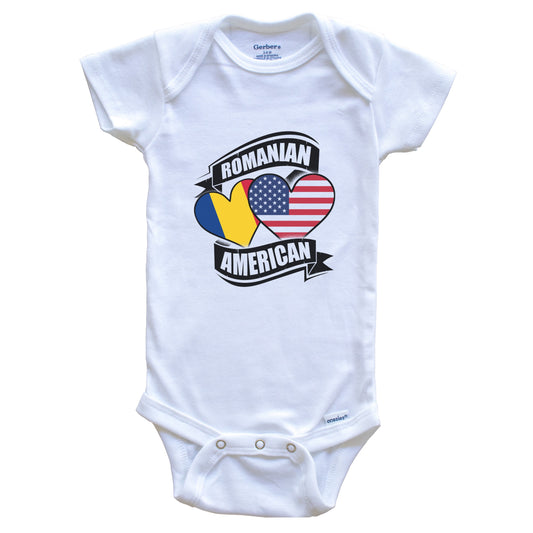 Romanian American Hearts USA Romania Flags Baby Bodysuit