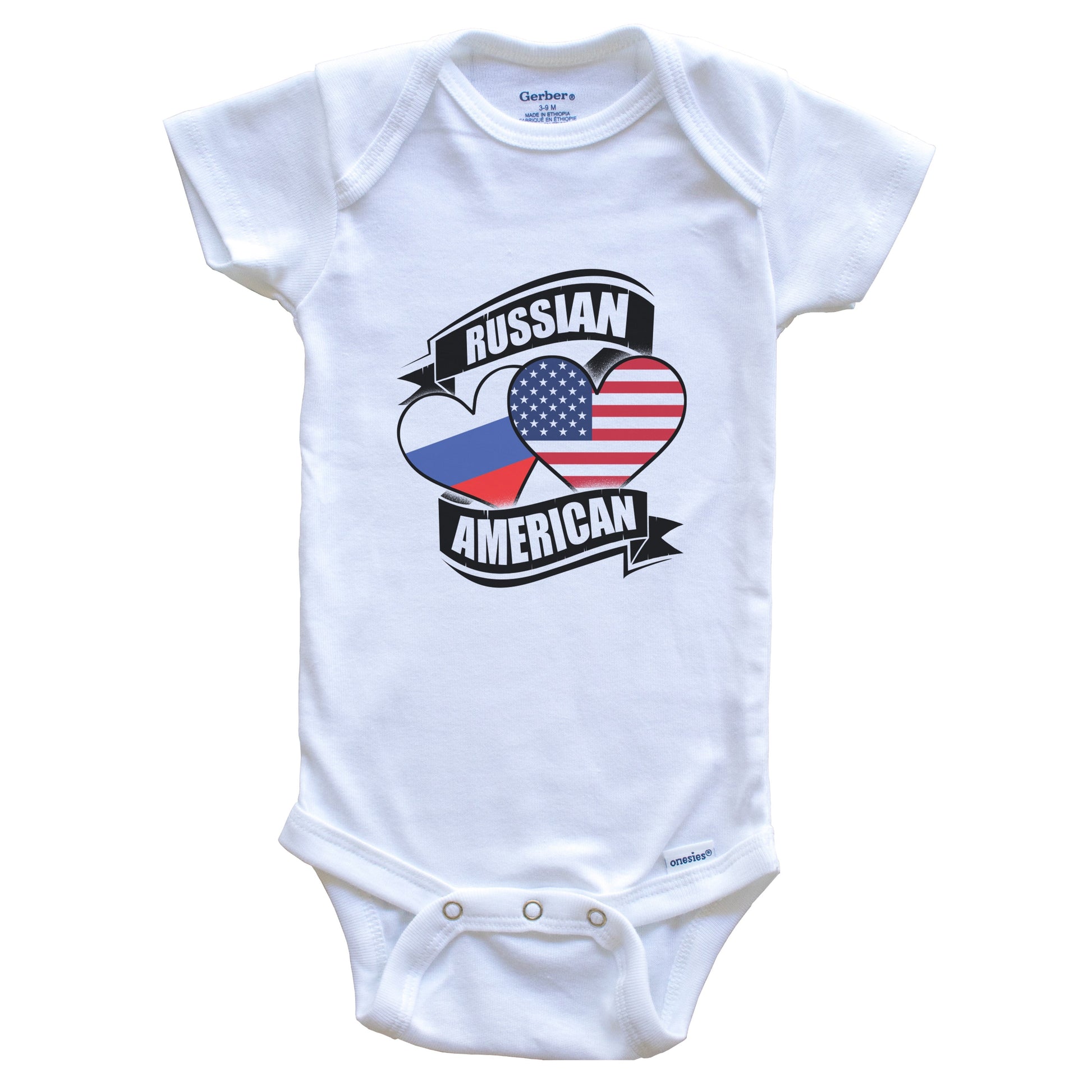 Russian American Hearts USA Russia Flags Baby Bodysuit