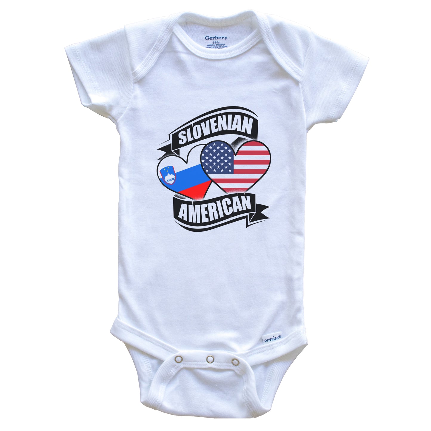 Slovenian American Hearts USA Slovenia Flags Baby Bodysuit