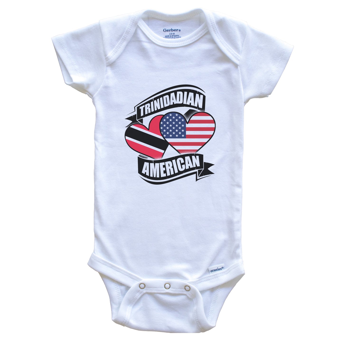 Trinidadian American Hearts USA Trinidad and Tobago Flags Baby Bodysuit