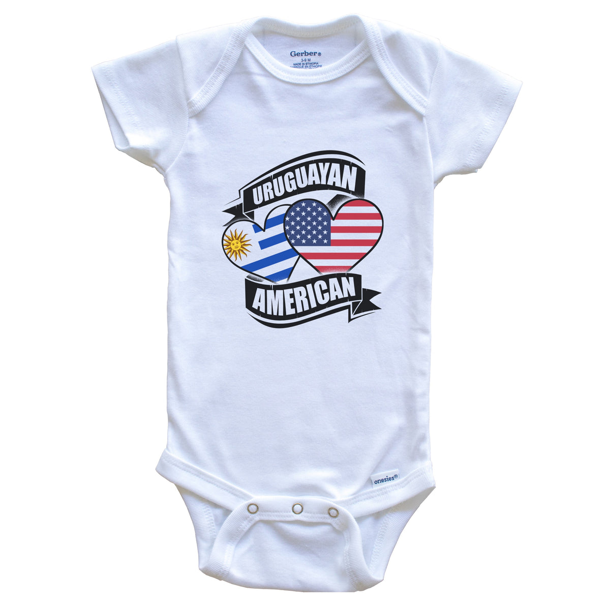 Uruguayan American Hearts USA Uruguay Flags Baby Bodysuit