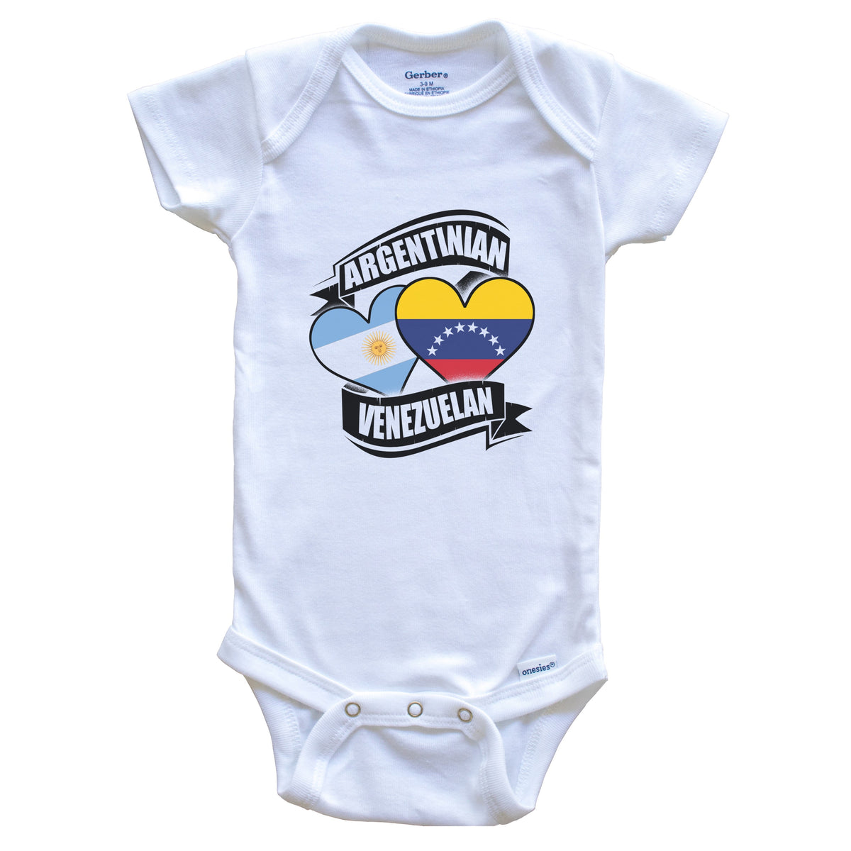 Argentinian Venezuelan Hearts Argentina Venezuela Flags Baby Bodysuit