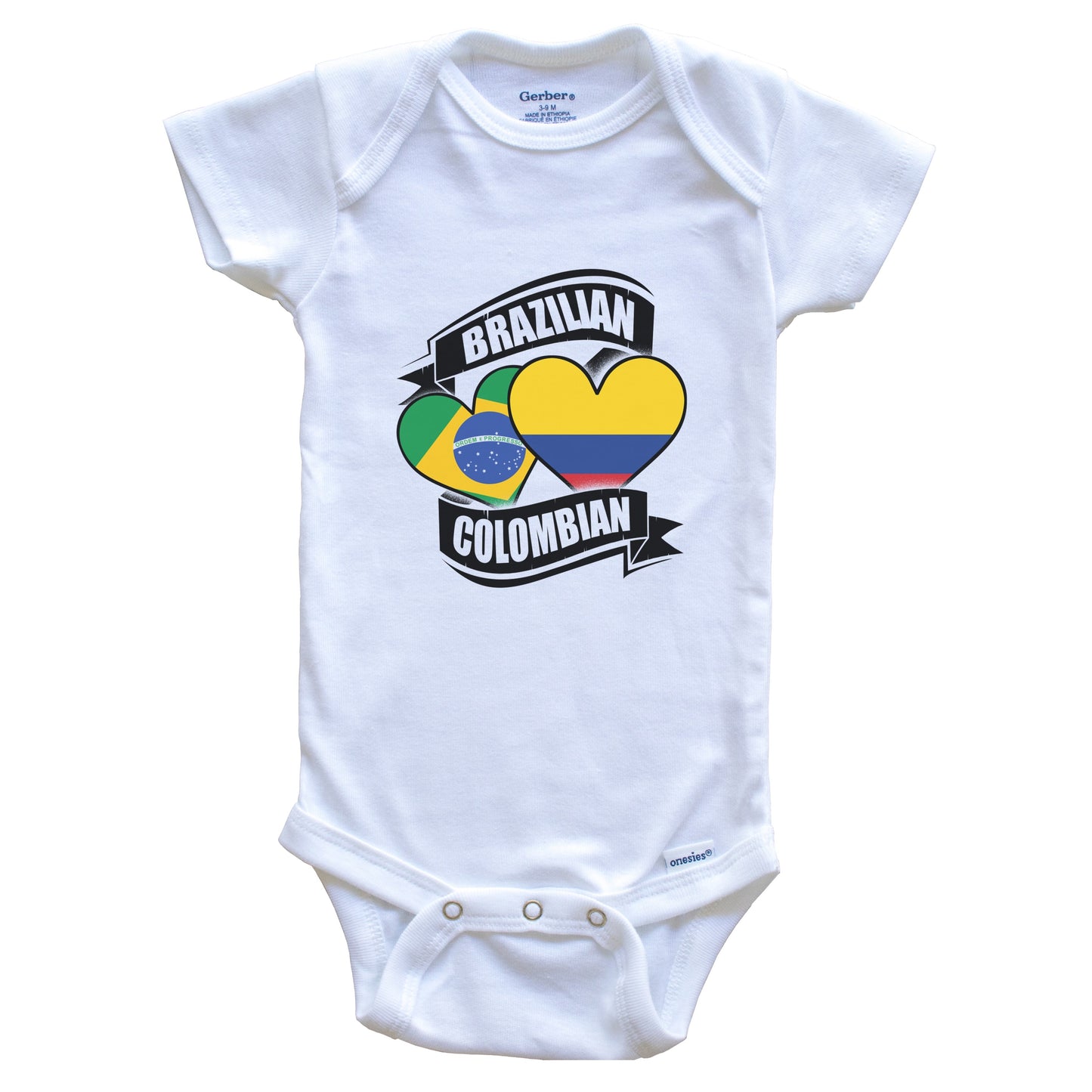 Brazilian Colombian Hearts Brazil Colombia Flags Baby Bodysuit