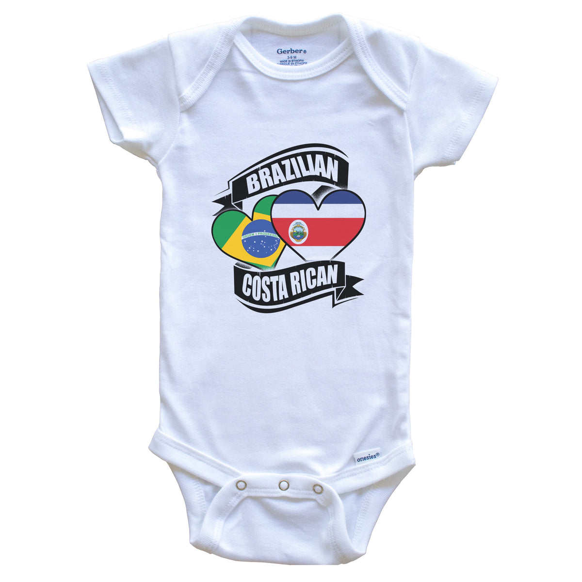 Brazilian Costa Rican Hearts Brazil Costa Rica Flags Baby Bodysuit