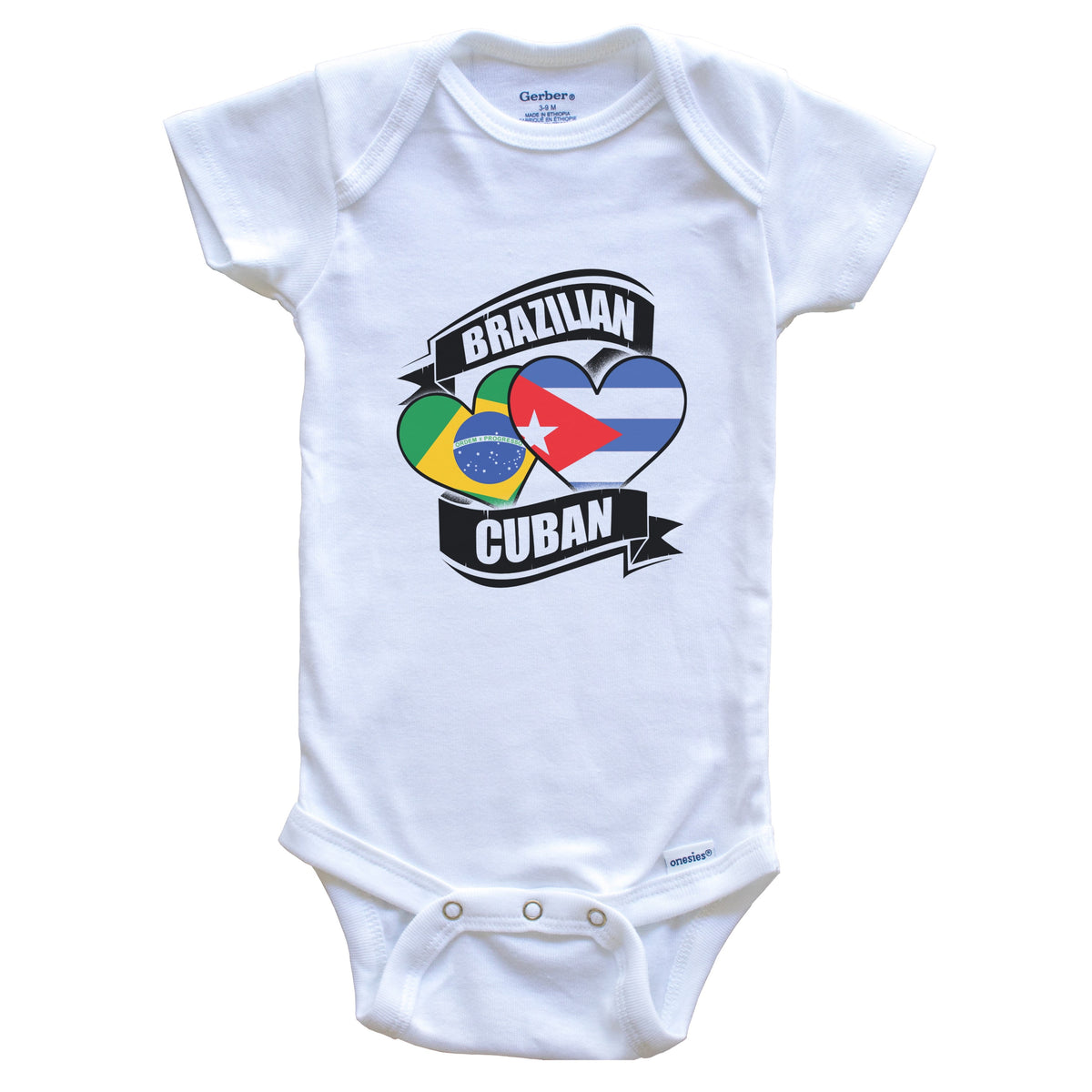 Brazilian Cuban Hearts Brazil Cuba Flags Baby Bodysuit