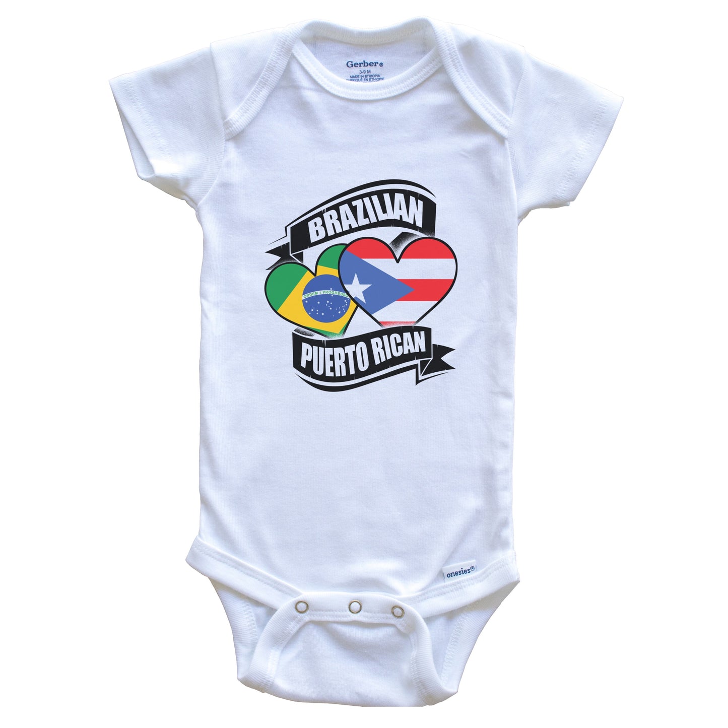 Brazilian Puerto Rican Hearts Brazil Puerto Rico Flags Baby Bodysuit