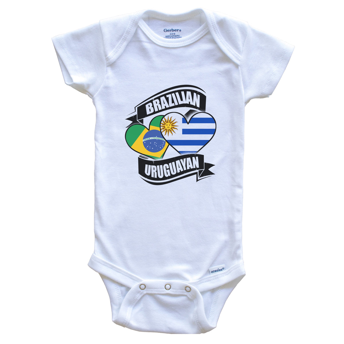Brazilian Uruguayan Hearts Brazil Uruguay Flags Baby Bodysuit
