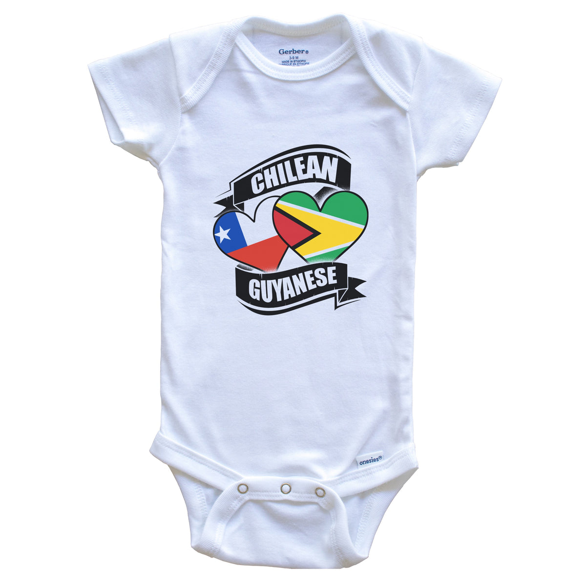 Chilean Guyanese Hearts Chile Guyana Flags Baby Bodysuit