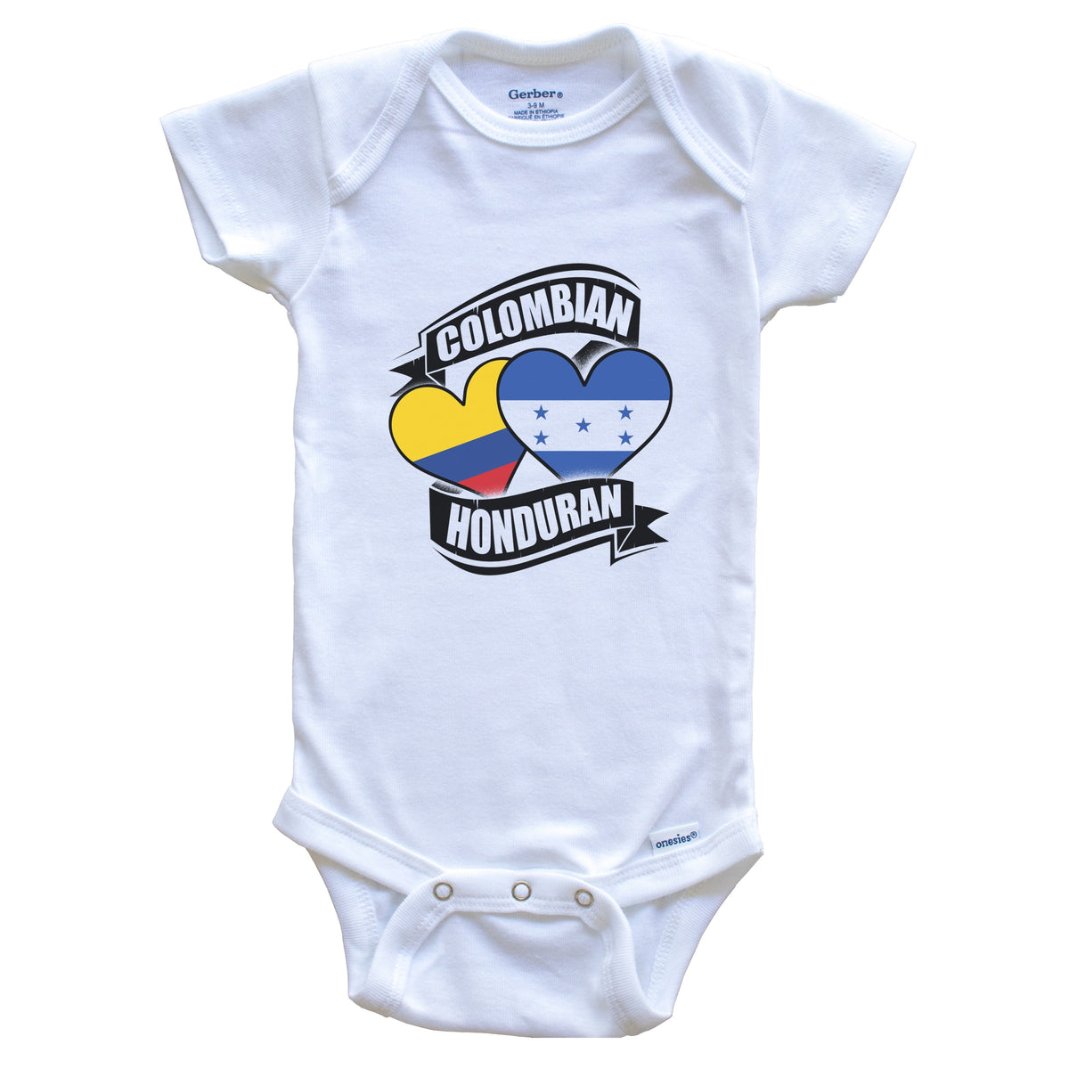 Colombian Honduran Hearts Colombia Honduras Flags Baby Bodysuit