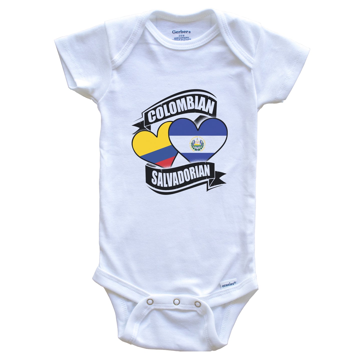 Colombian Salvadorian Hearts Colombia El Salvador Flags Baby Bodysuit