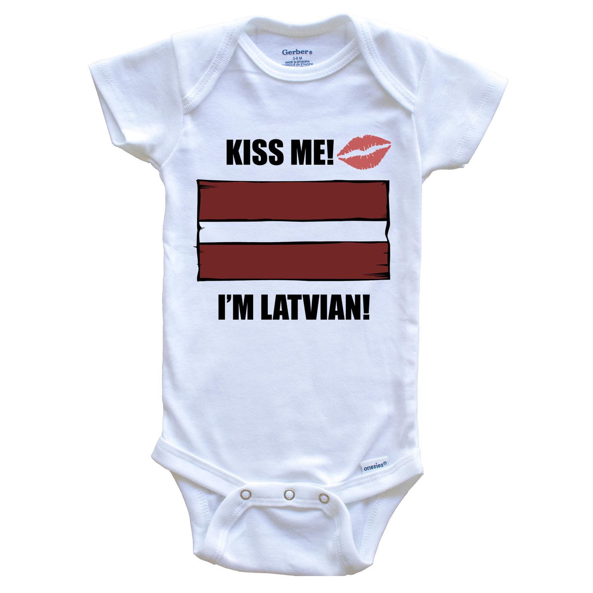 Kiss Me I'm Latvian Cute Latvia Flag Baby Onesie