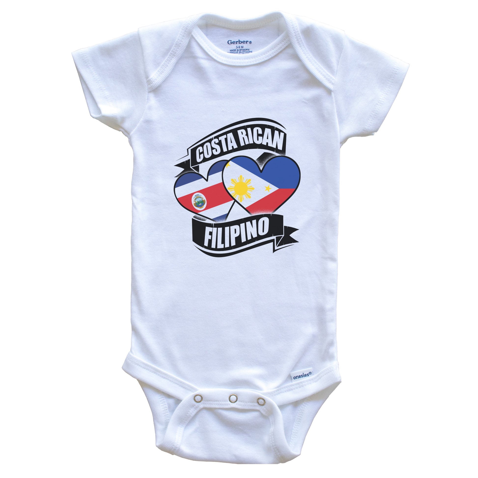 Costa Rican Filipino Hearts Costa Rica Philippines Flags Baby Bodysuit