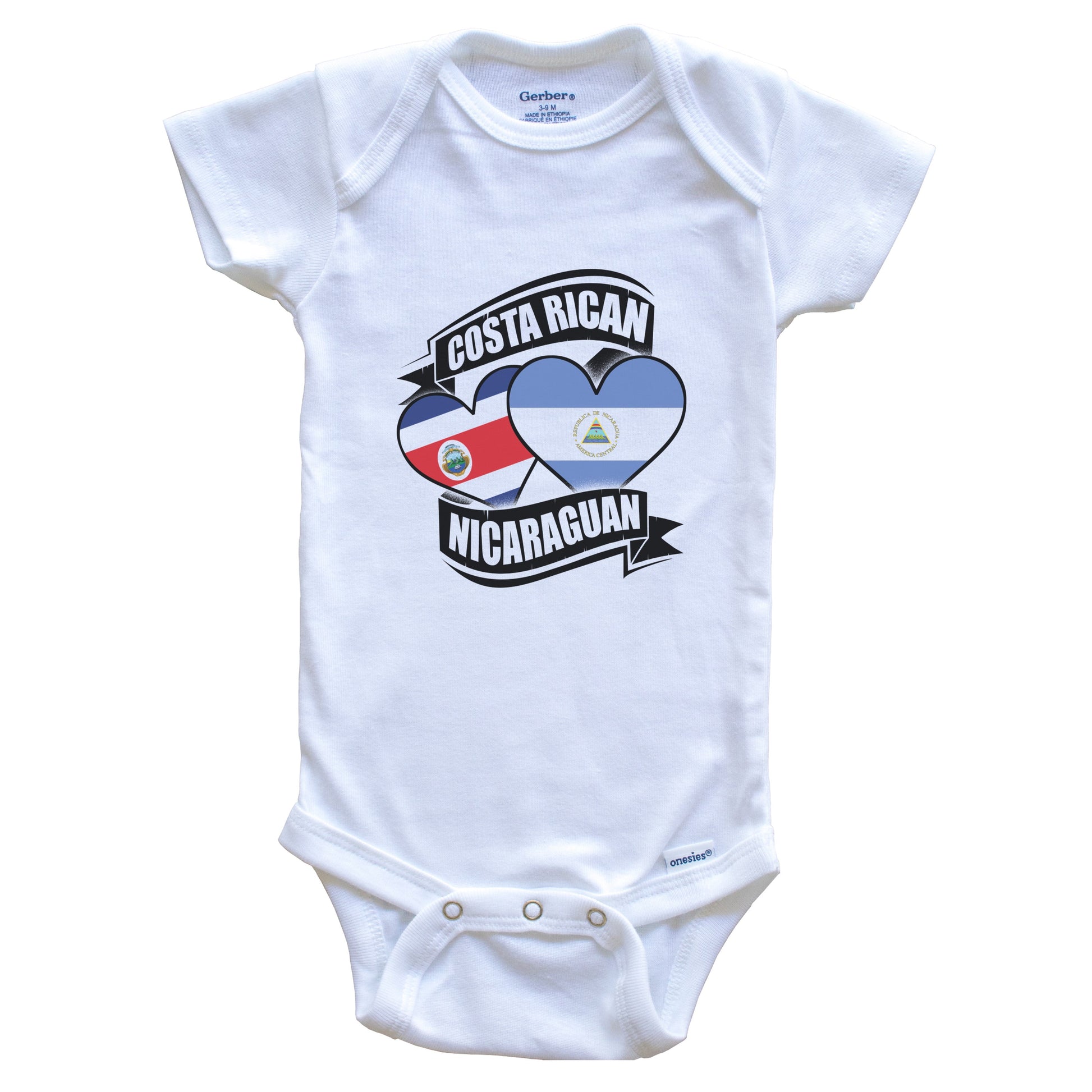 Costa Rican Nicaraguan Hearts Costa Rica Nicaragua Flags Baby Bodysuit