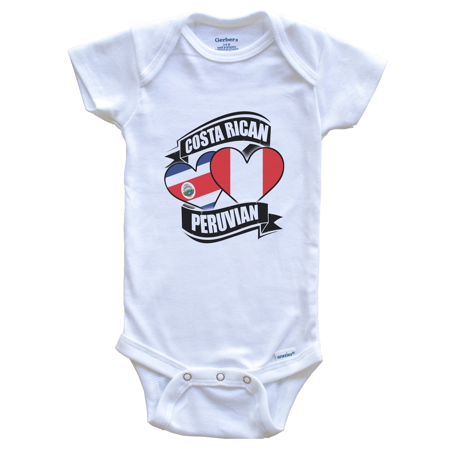 Costa Rican Peruvian Hearts Costa Rica Peru Flags Baby Bodysuit