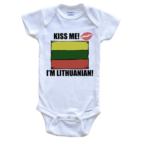 Kiss Me I'm Lithuanian Cute Lithuania Flag Baby Onesie