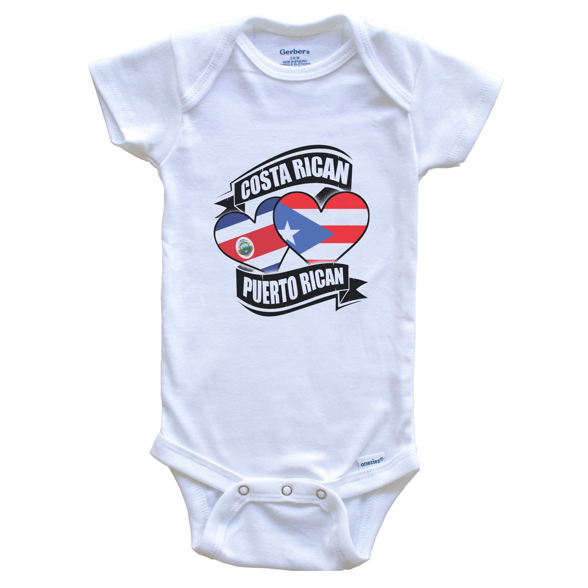 Costa Rican Puerto Rican Hearts Costa Rica Puerto Rico Flags Baby Bodysuit