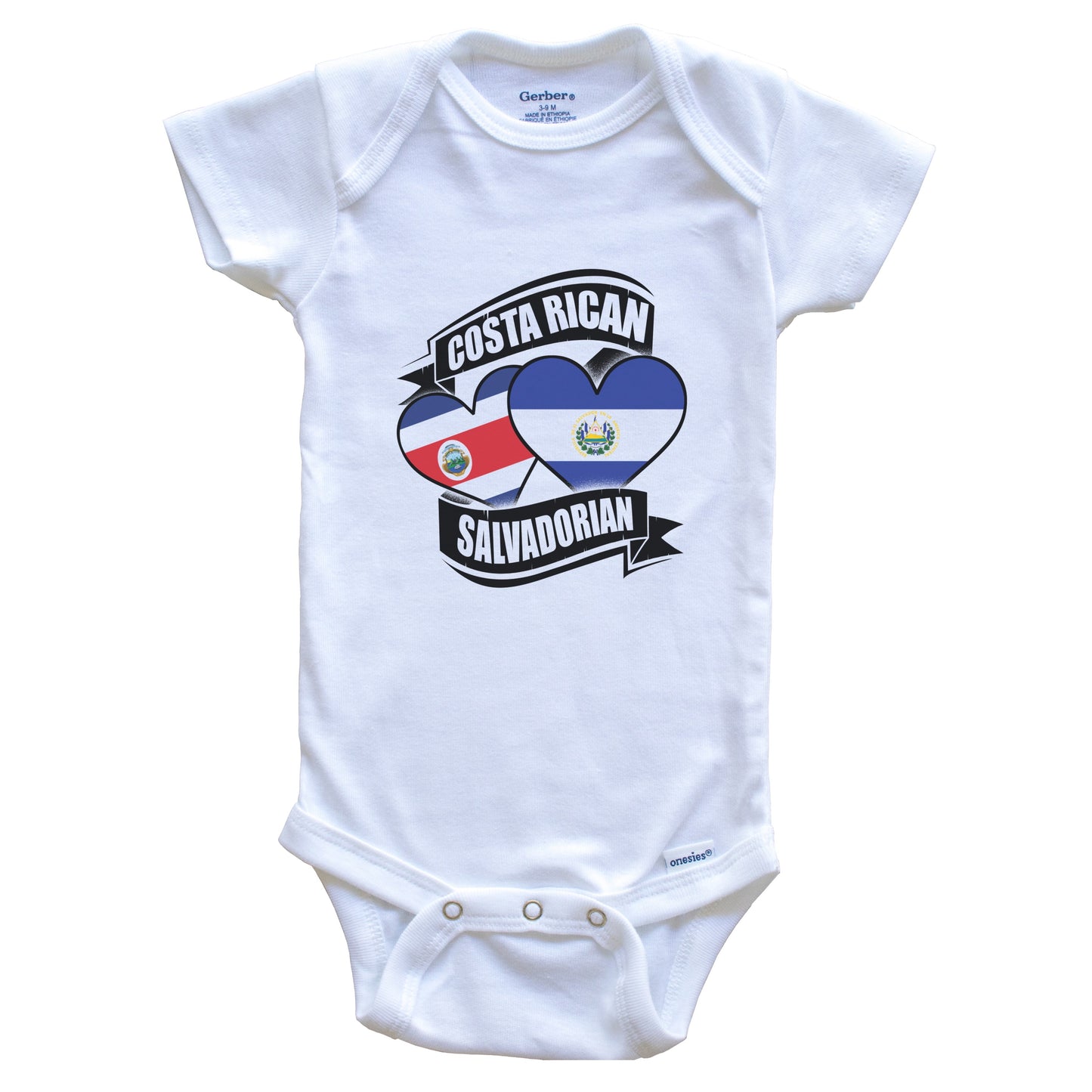 Costa Rican Salvadorian Hearts Costa Rica El Salvador Flags Baby Bodysuit