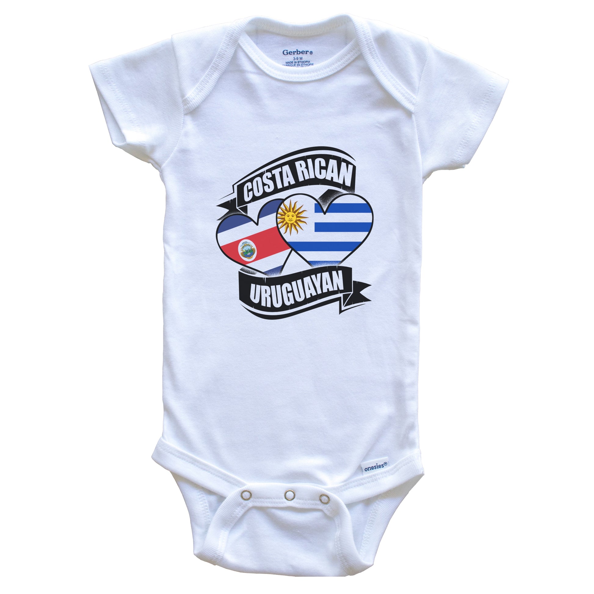 Costa Rican Uruguayan Hearts Costa Rica Uruguay Flags Baby Bodysuit