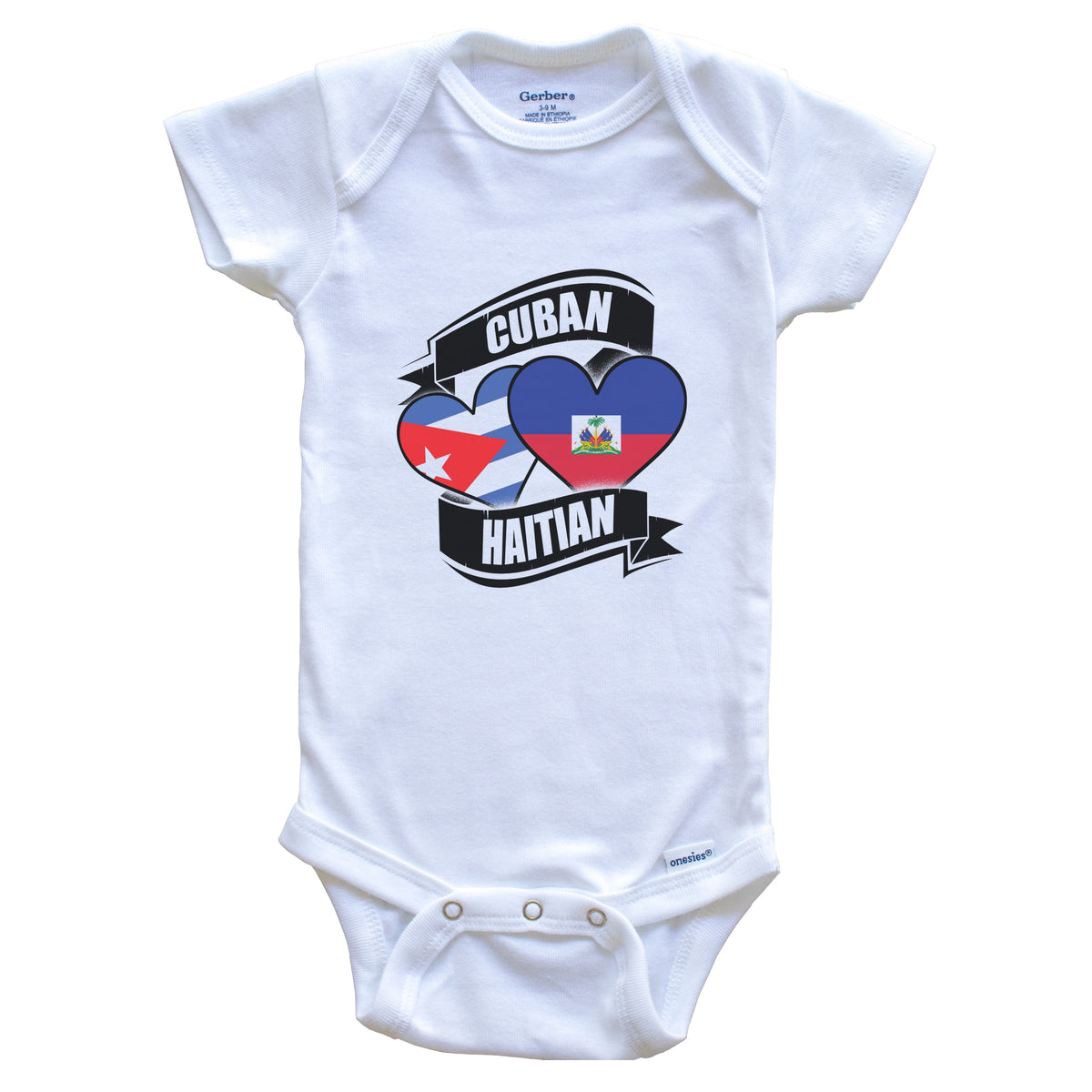 Cuban Haitian Hearts Cuba Haiti Flags Baby Bodysuit