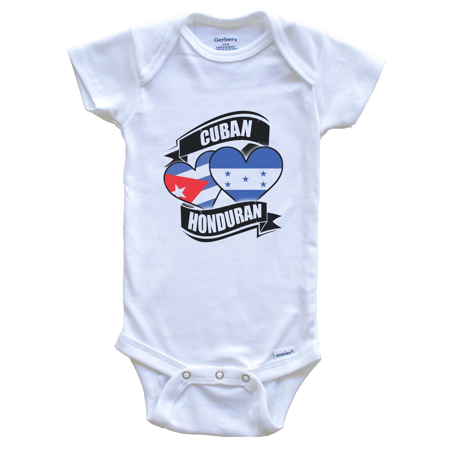 Cuban Honduran Hearts Cuba Honduras Flags Baby Bodysuit
