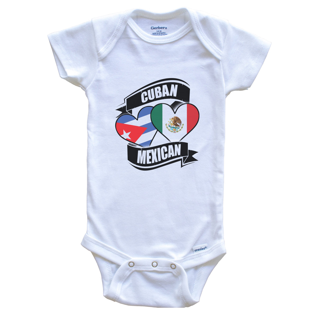 Cuban Mexican Hearts Cuba Mexico Flags Baby Bodysuit