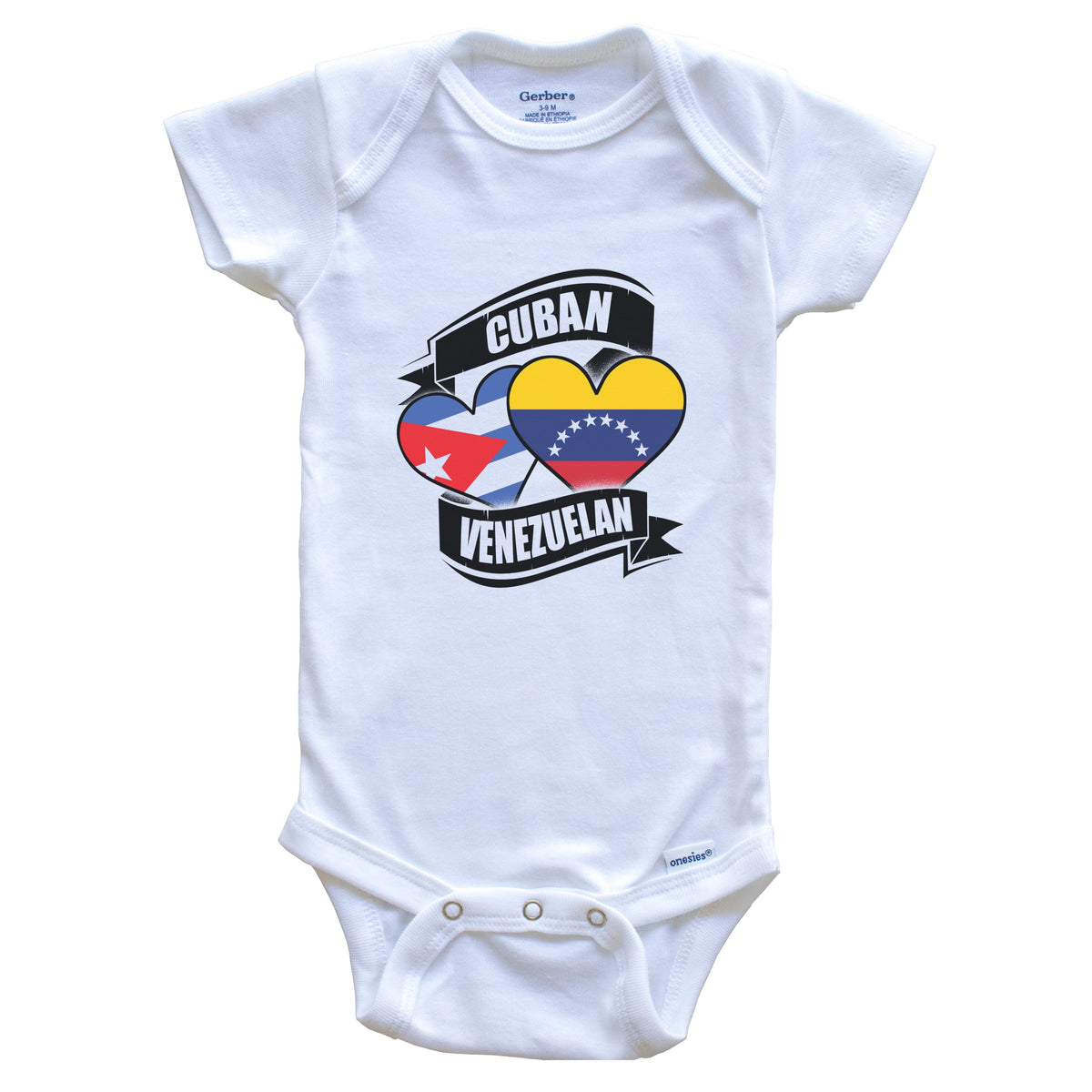 Cuban Venezuelan Hearts Cuba Venezuela Flags Baby Bodysuit
