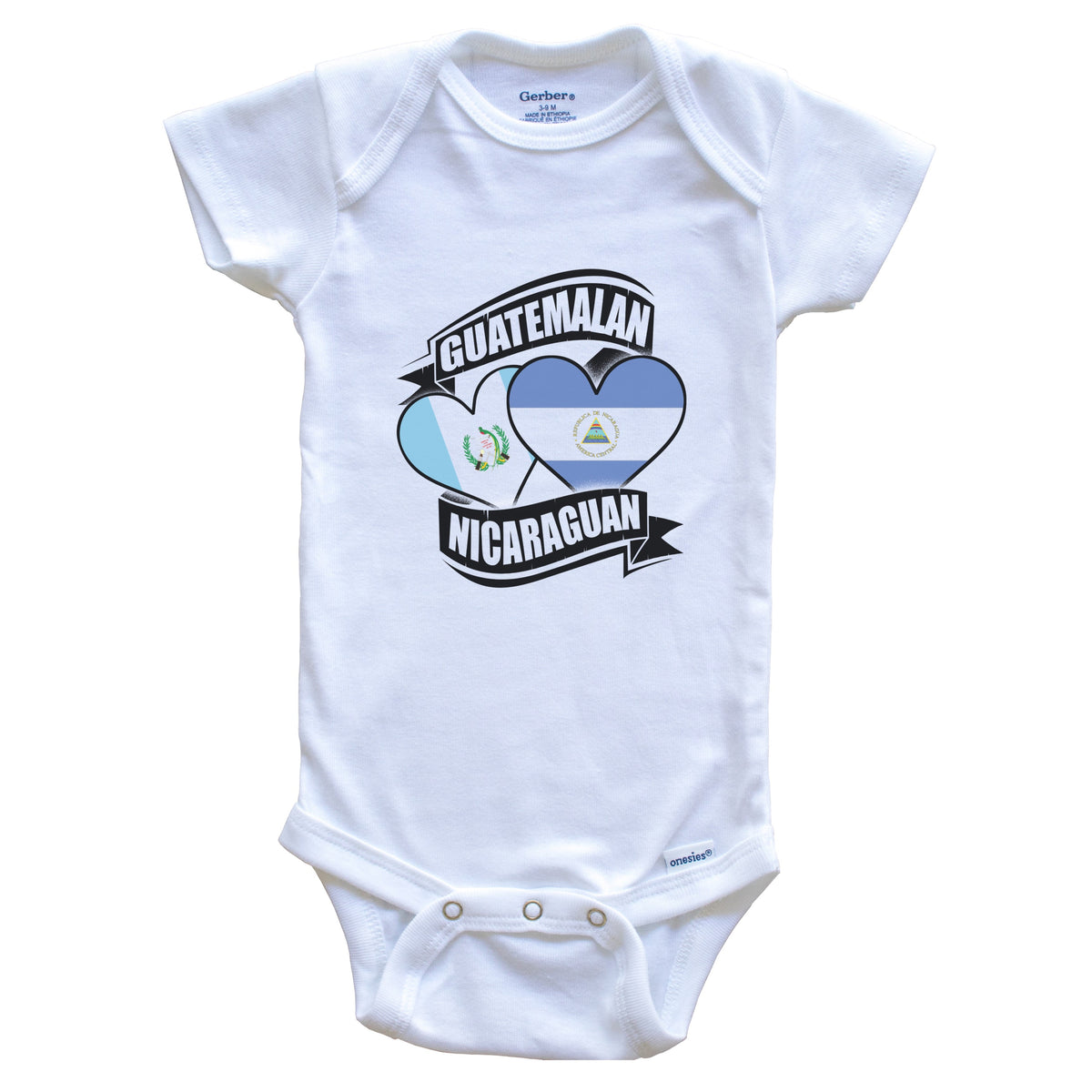 Guatemalan Nicaraguan Hearts Guatemala Nicaragua Flags Baby Bodysuit