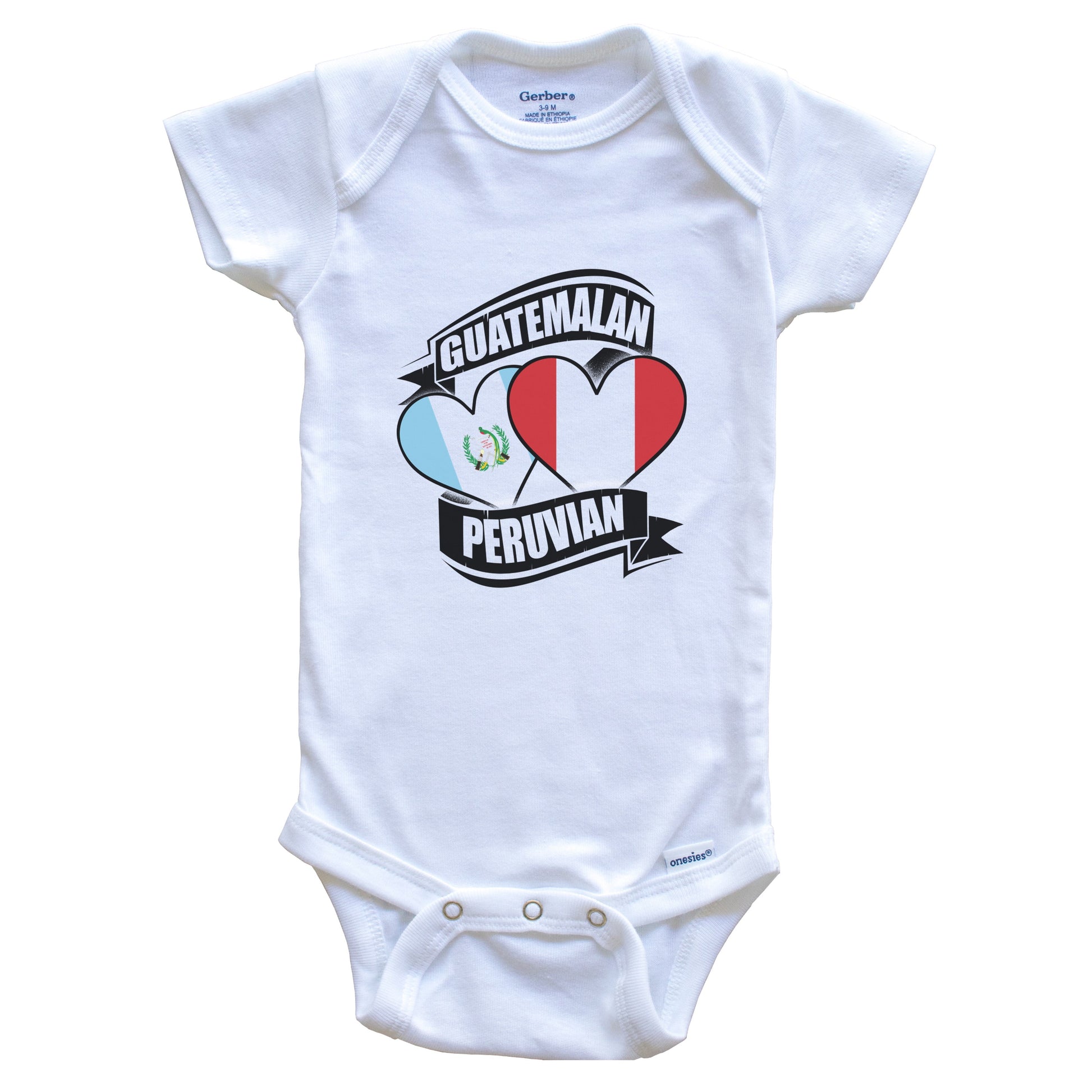 Guatemalan Peruvian Hearts Guatemala Peru Flags Baby Bodysuit