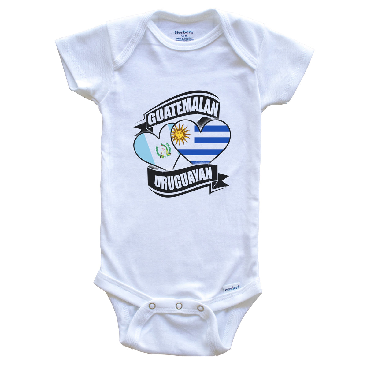 Guatemalan Uruguayan Hearts Guatemala Uruguay Flags Baby Bodysuit
