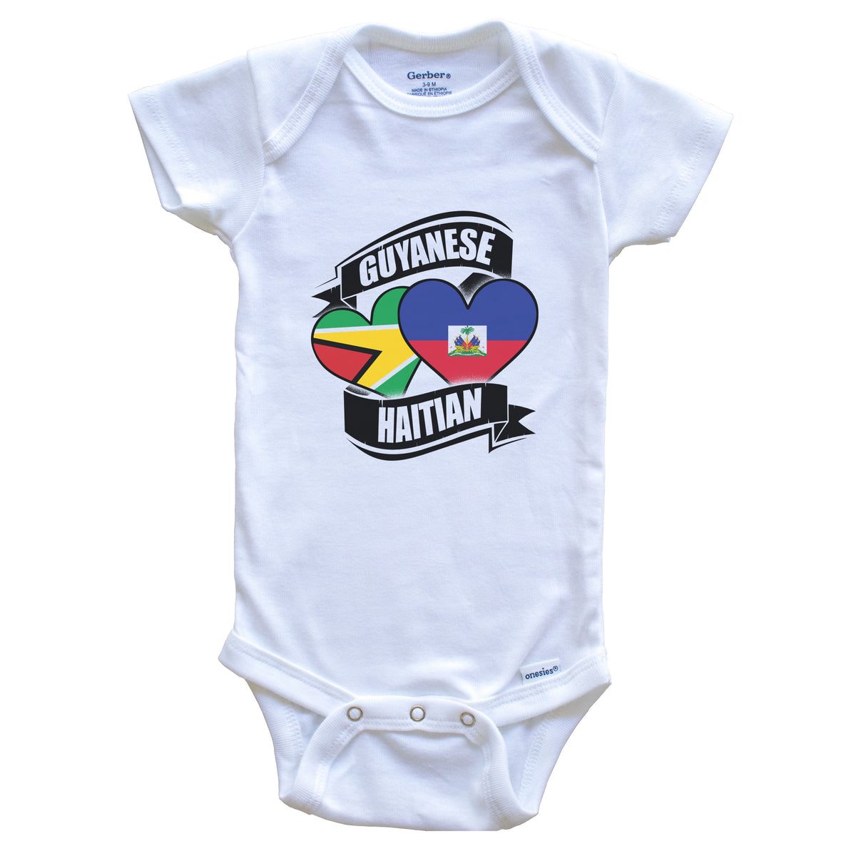 Guyanese Haitian Hearts Guyana Haiti Flags Baby Bodysuit