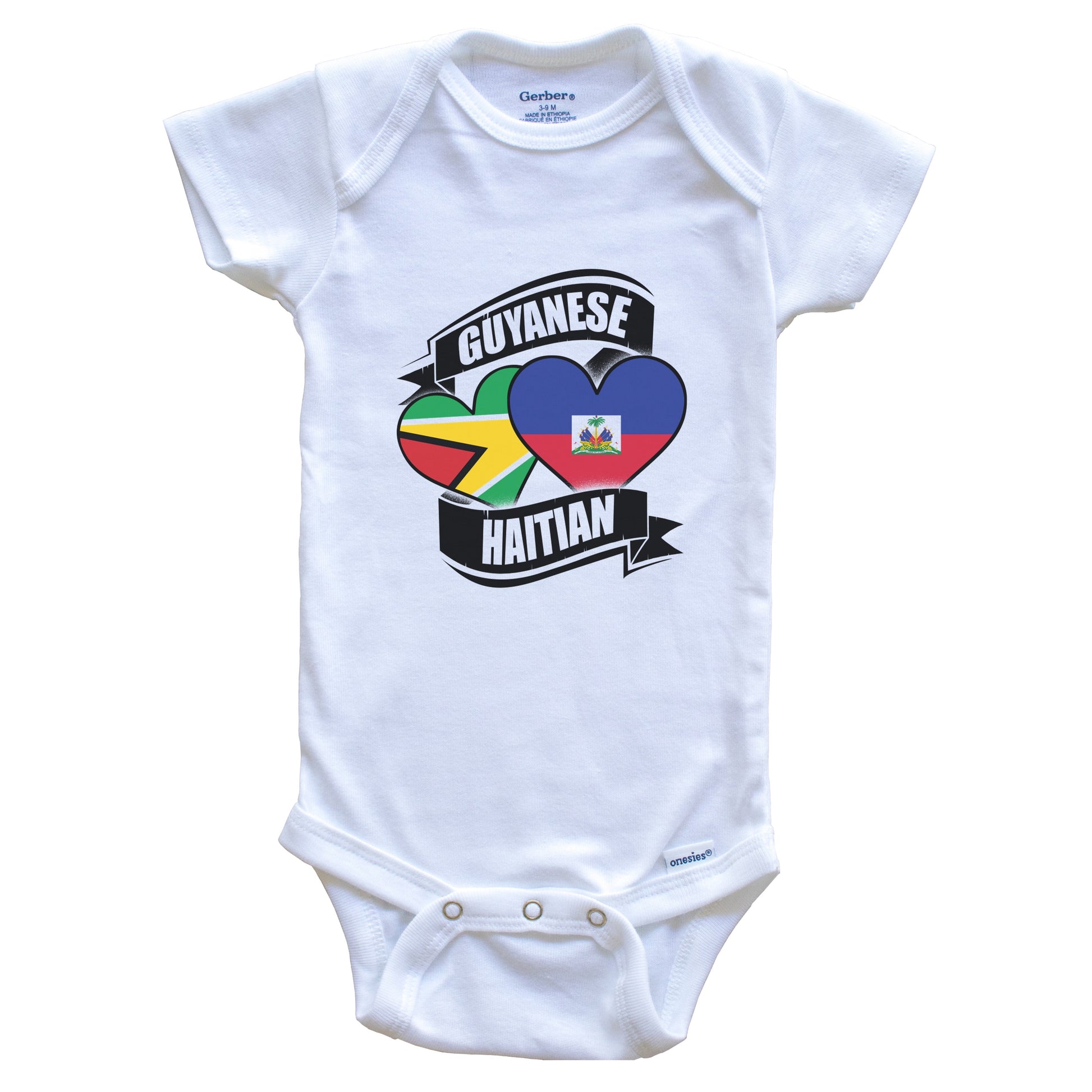 Guyanese Haitian Hearts Guyana Haiti Flags Baby Bodysuit