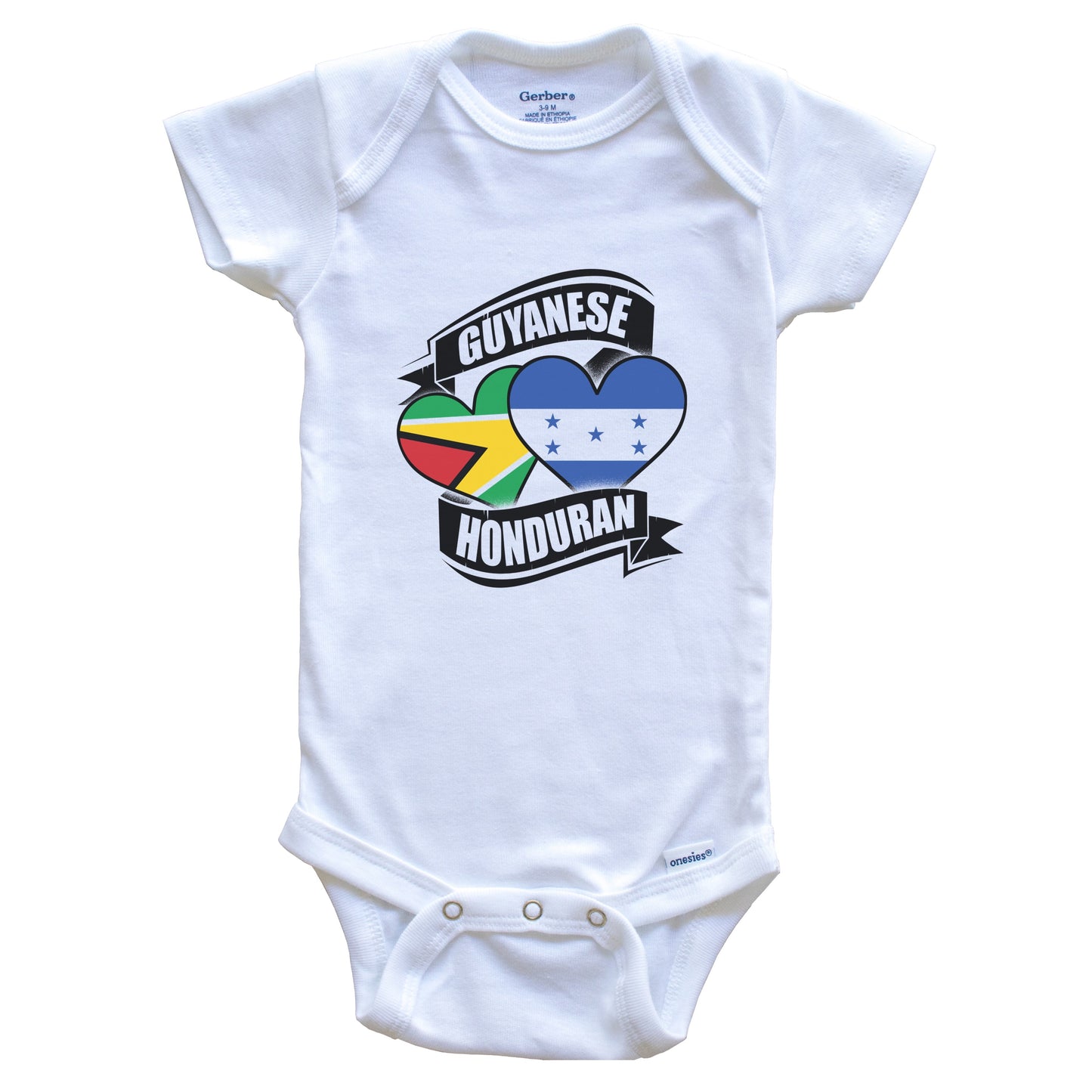 Guyanese Honduran Hearts Guyana Honduras Flags Baby Bodysuit