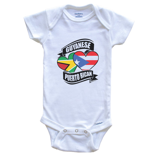 Guyanese Puerto Rican Hearts Guyana Puerto Rico Flags Baby Bodysuit