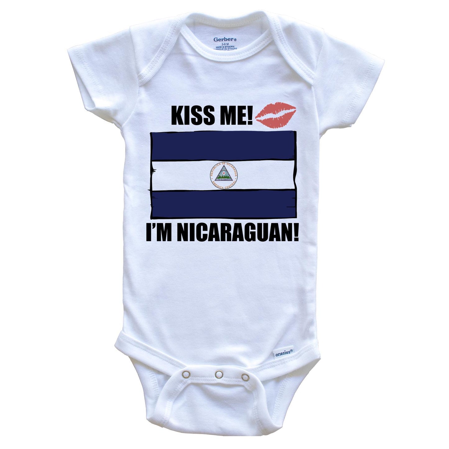 Kiss Me I'm Nicaraguan Cute Nicaragua Flag Baby Onesie