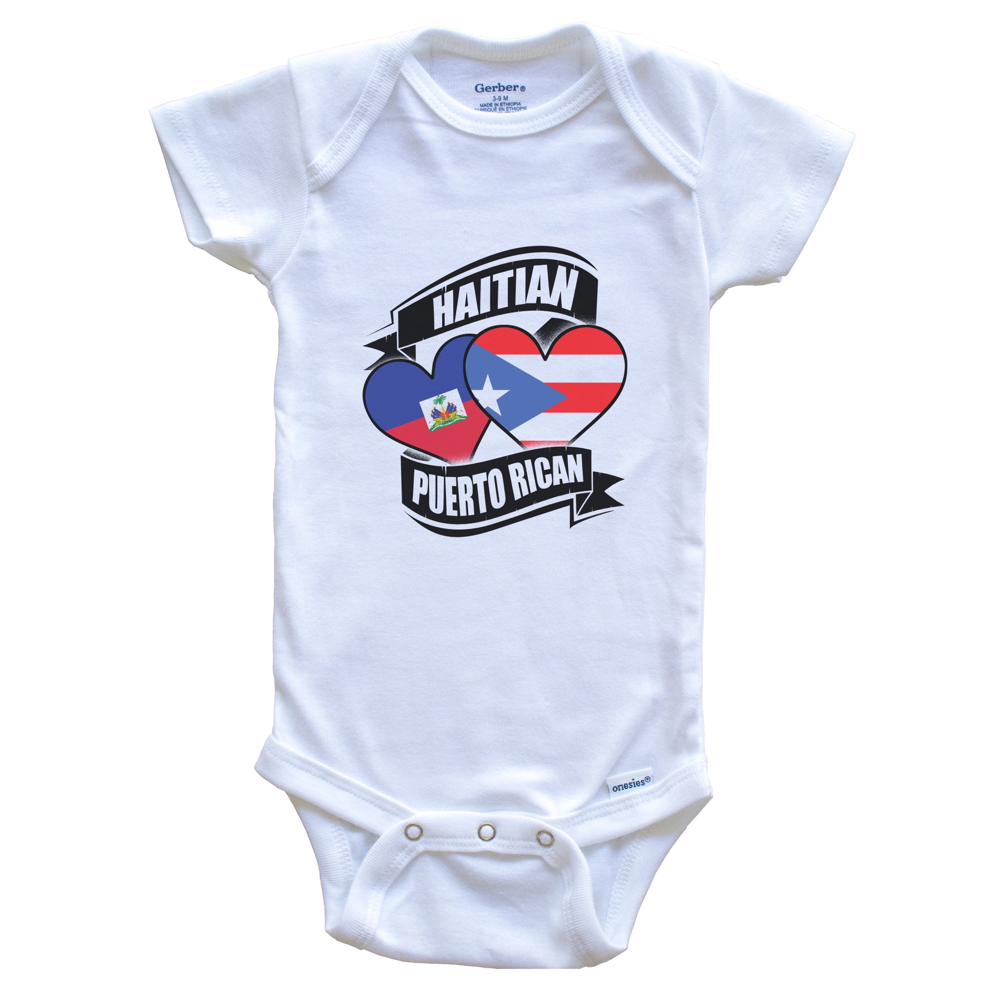 Haitian Puerto Rican Hearts Haiti Puerto Rico Flags Baby Bodysuit