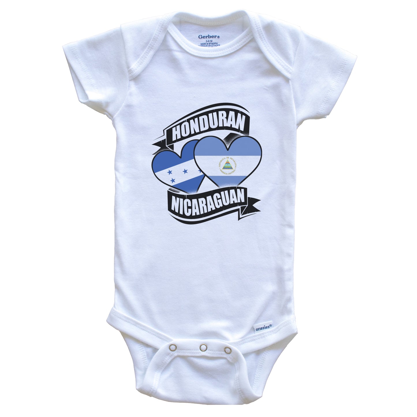 Honduran Nicaraguan Hearts Honduras Nicaragua Flags Baby Bodysuit