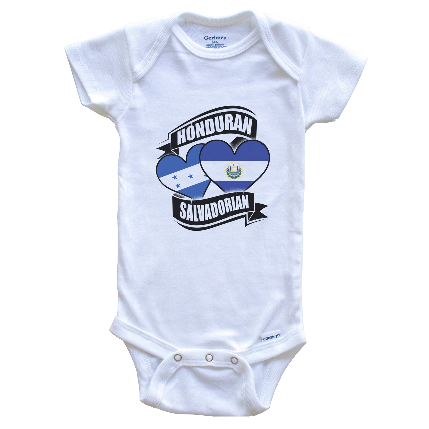 Honduran Salvadorian Hearts Honduras El Salvador Flags Baby Bodysuit