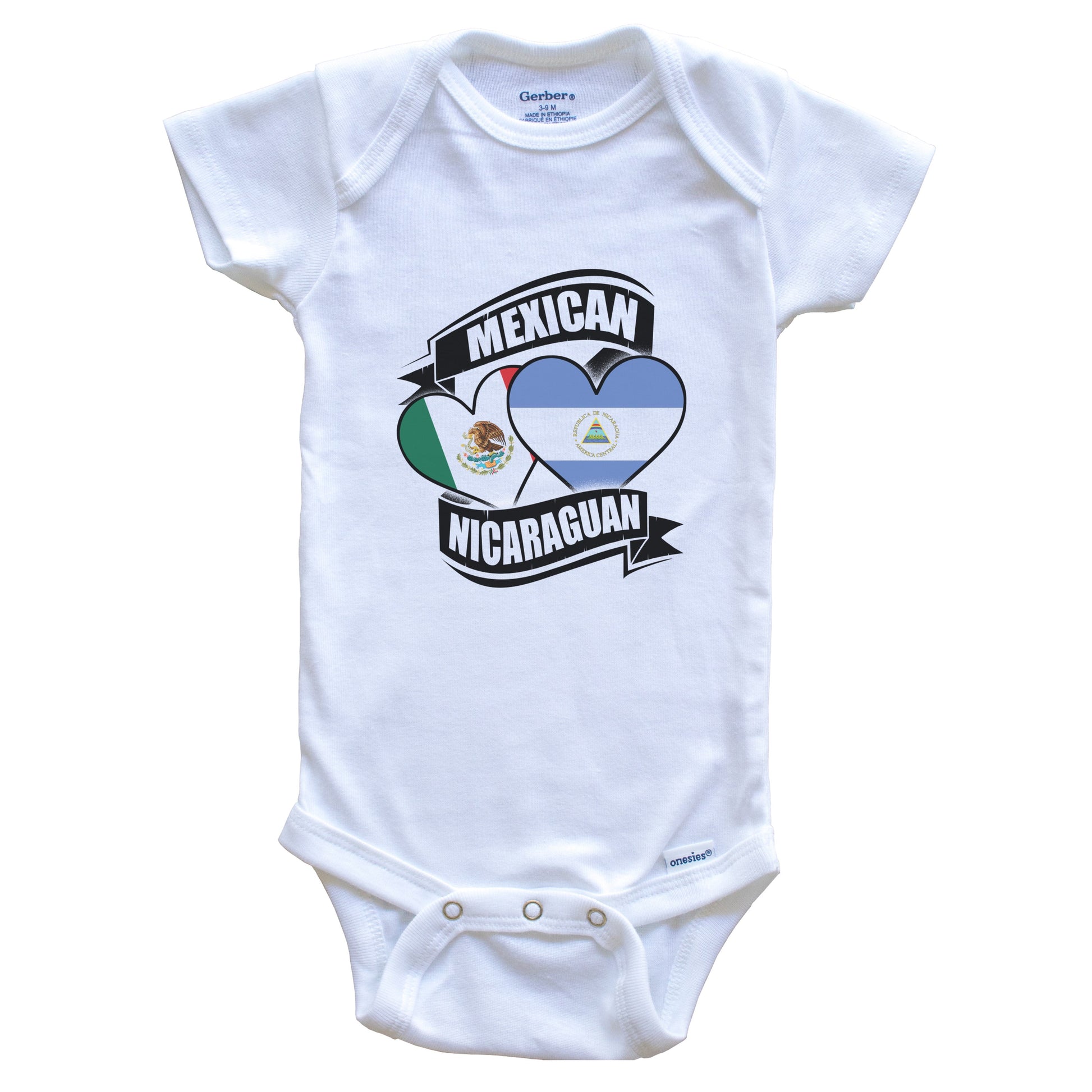 Mexican Nicaraguan Hearts Mexico Nicaragua Flags Baby Bodysuit