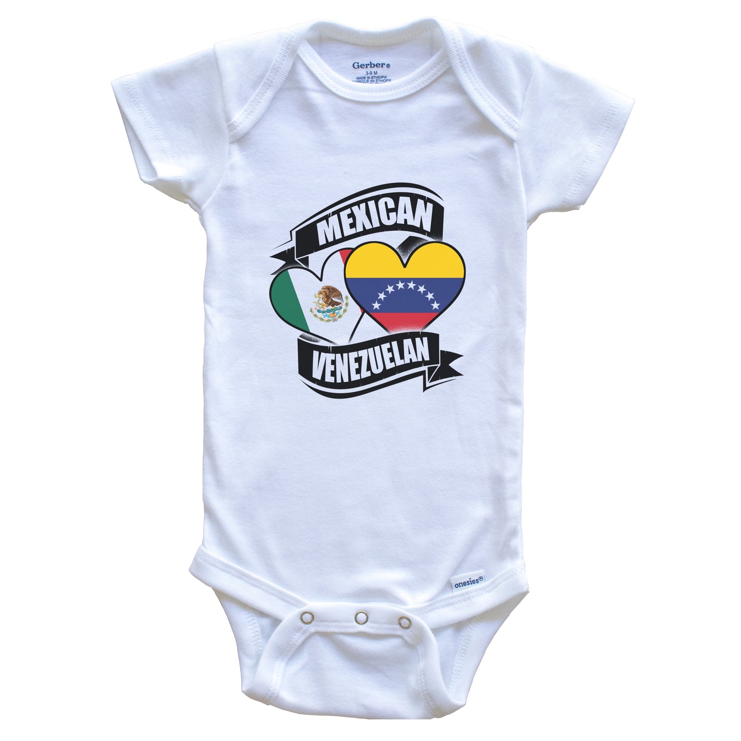 Mexican Venezuelan Hearts Mexico Venezuela Flags Baby Bodysuit