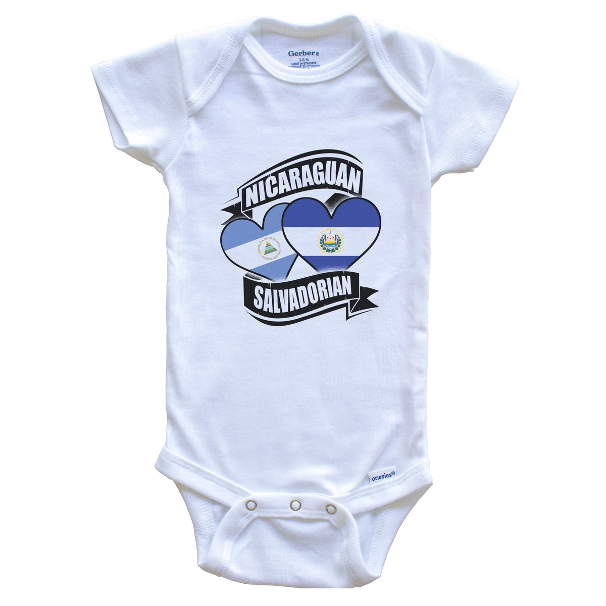 Nicaraguan Salvadorian Hearts Nicaragua El Salvador Flags Baby Bodysuit