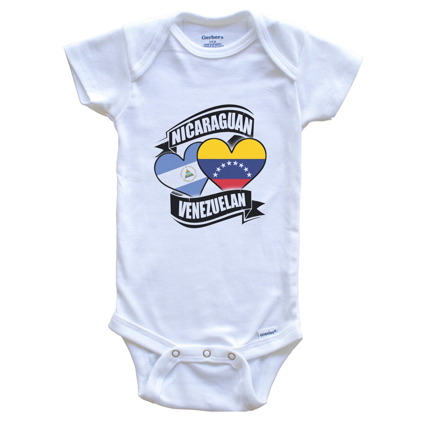 Nicaraguan Venezuelan Hearts Nicaragua Venezuela Flags Baby Bodysuit