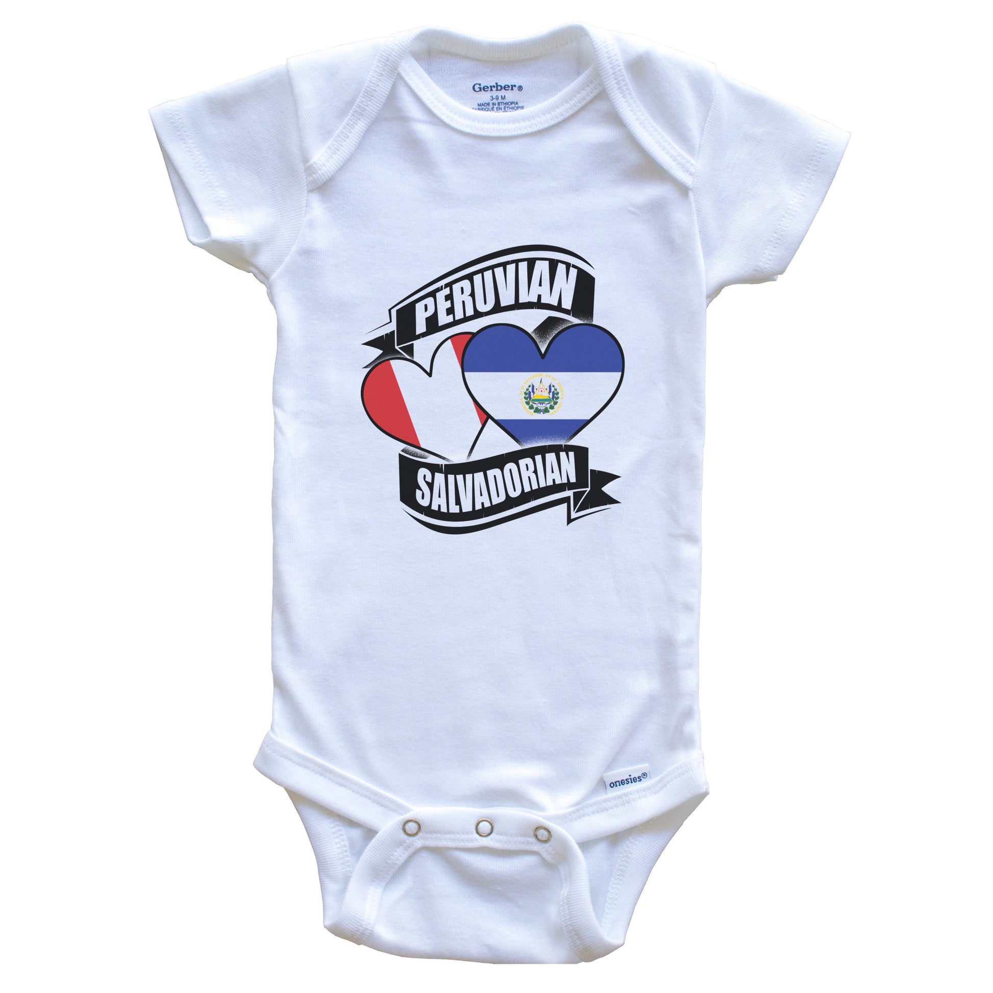Peruvian Salvadorian Hearts Peru El Salvador Flags Baby Bodysuit