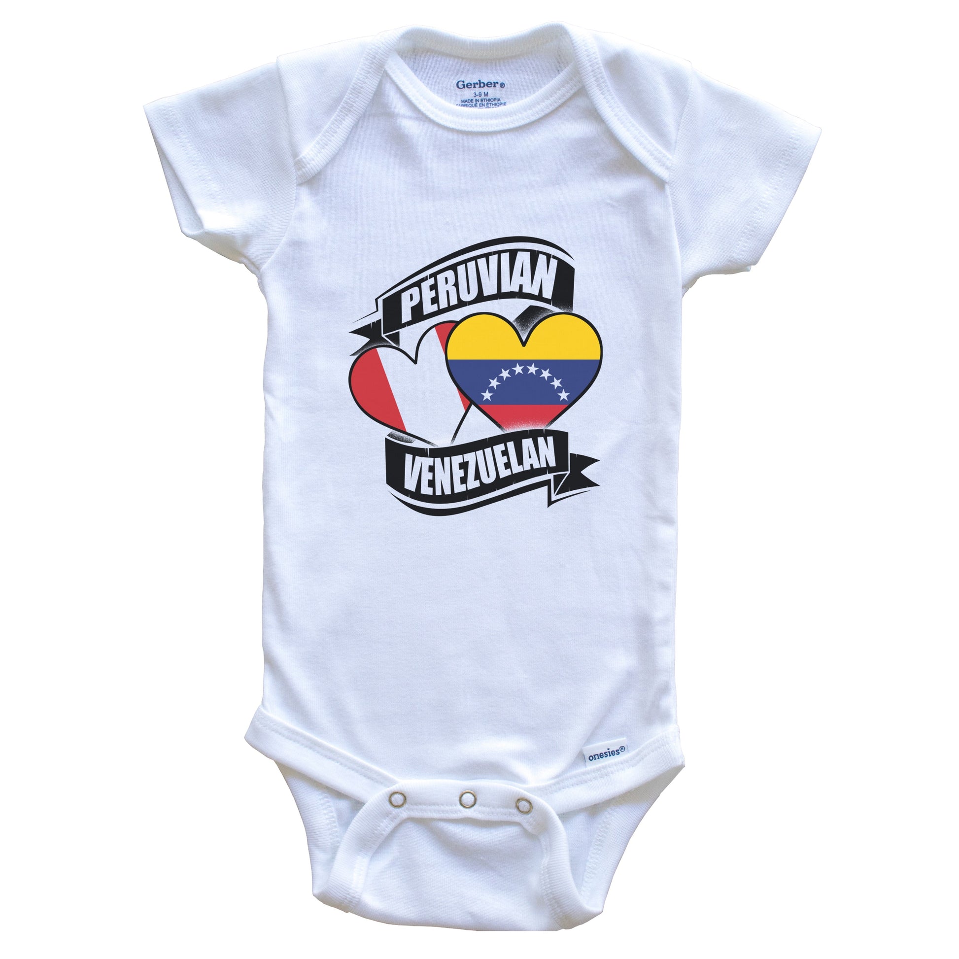 Peruvian Venezuelan Hearts Peru Venezuela Flags Baby Bodysuit