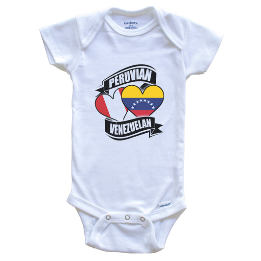 Peruvian Venezuelan Hearts Peru Venezuela Flags Baby Bodysuit