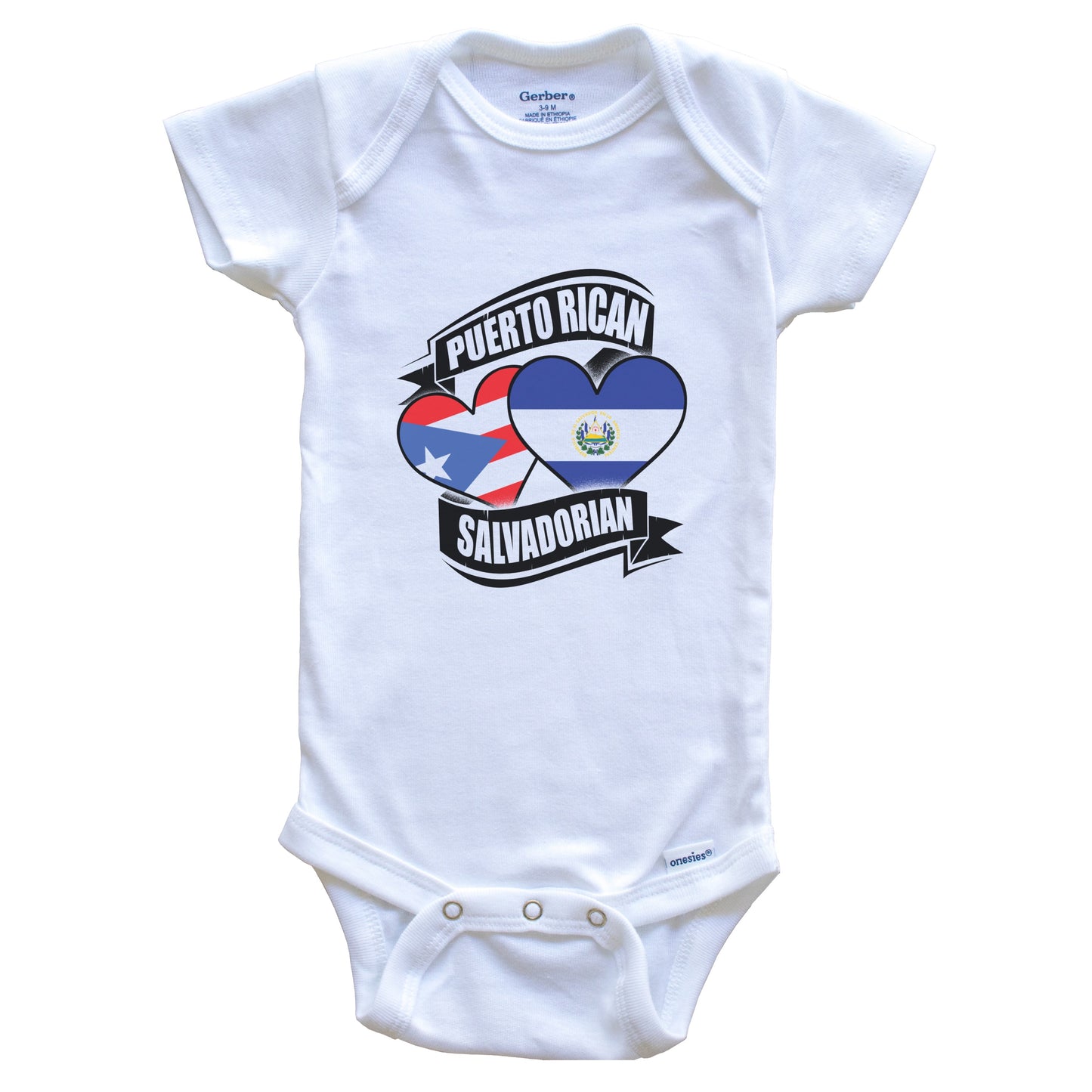 Puerto Rican Salvadorian Hearts Puerto Rico El Salvador Flag Baby Bodysuit