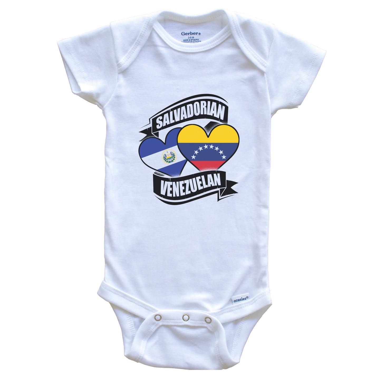 Salvadorian Venezuelan Hearts El Salvador Venezuela Flags Baby Bodysuit