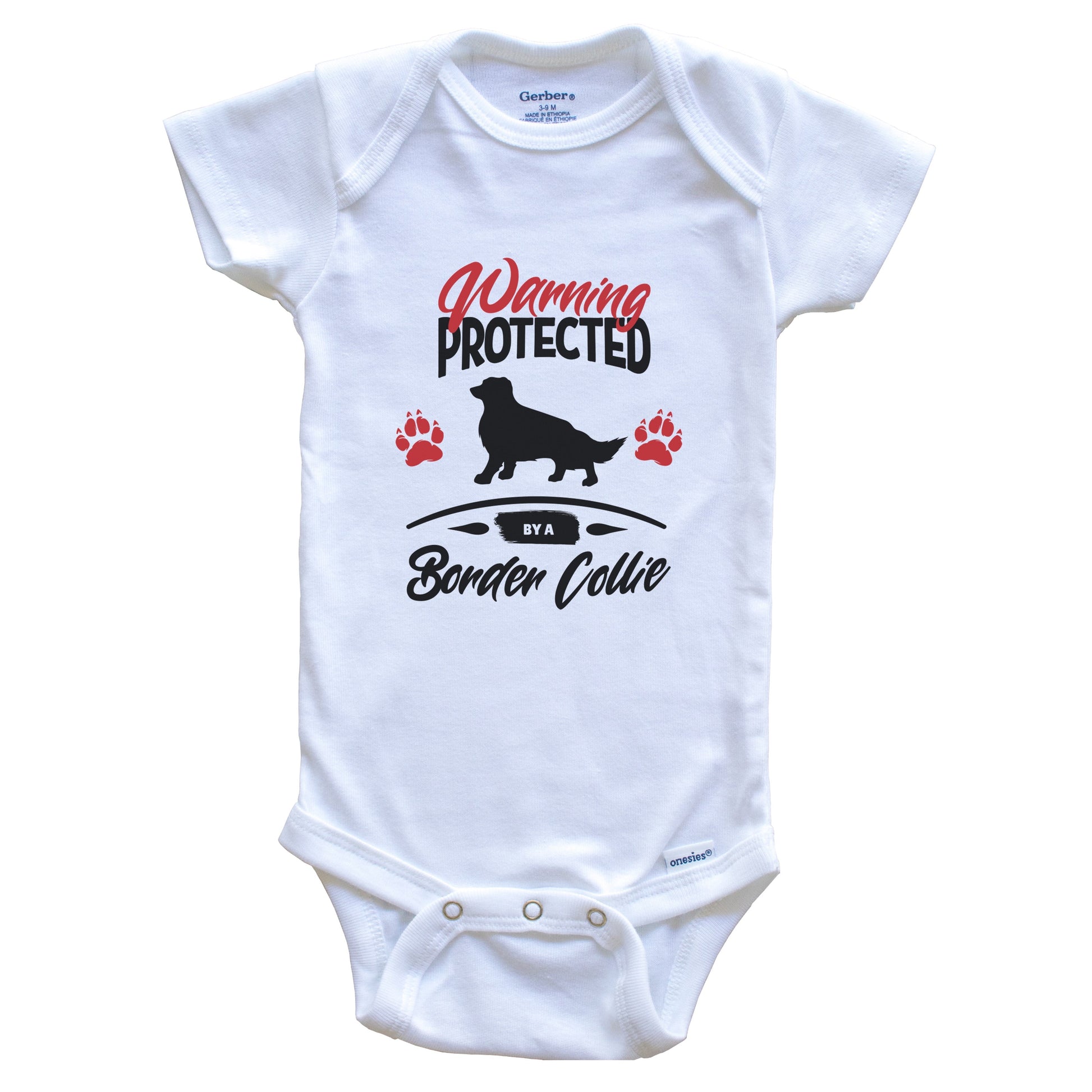 Warning Protected By A Border Collie Funny Dog Owner Baby Bodysuit